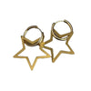 Gold star drop hoop earrings